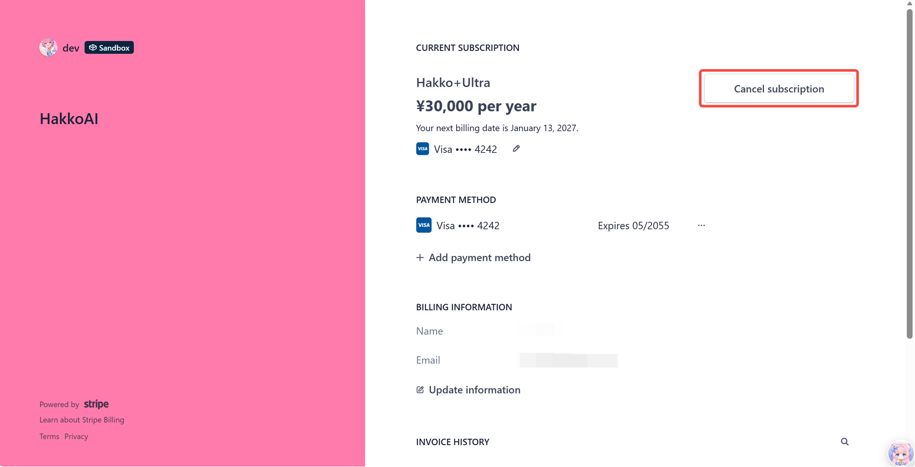 the cancel subscription management