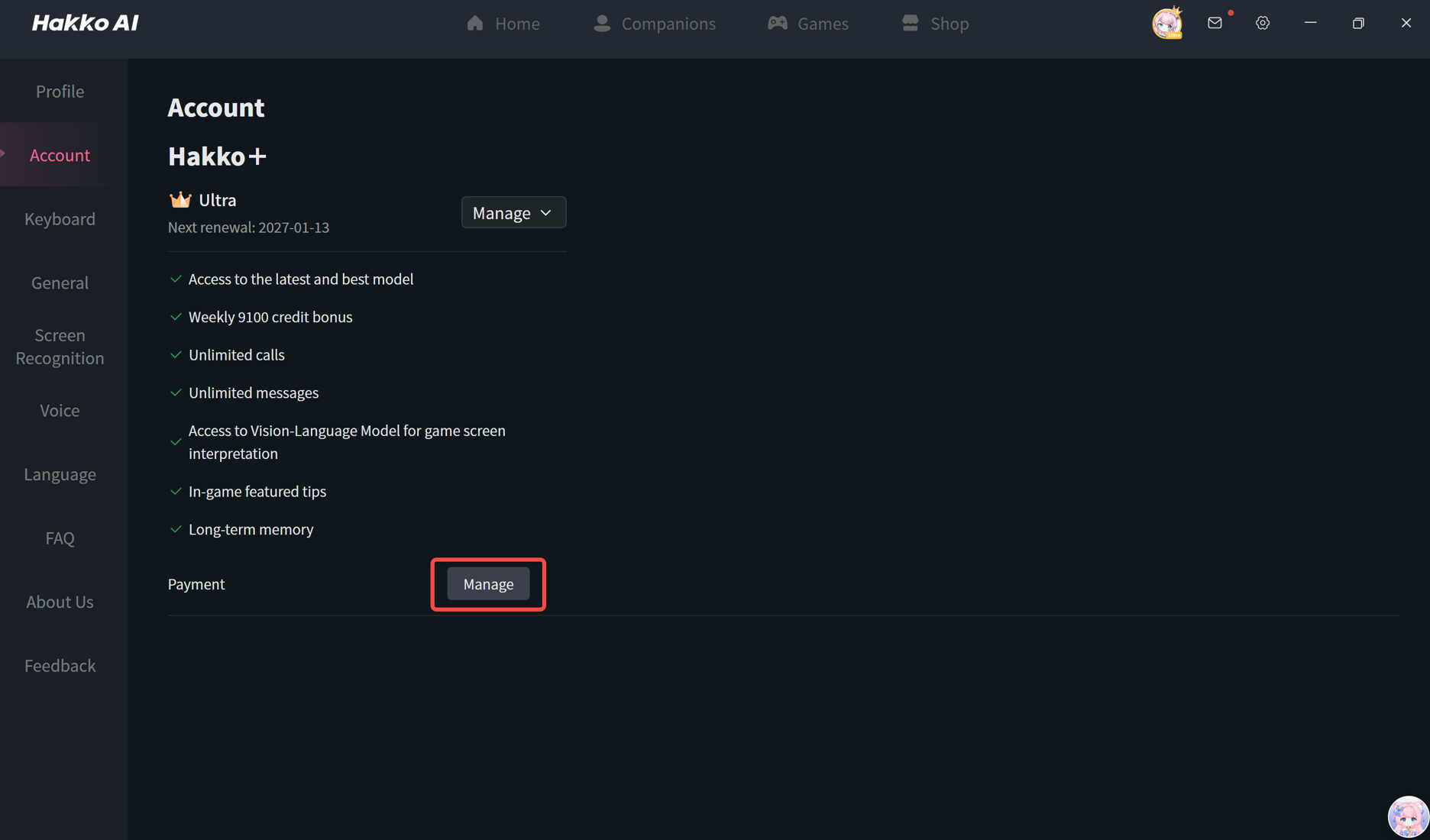the settings page and management