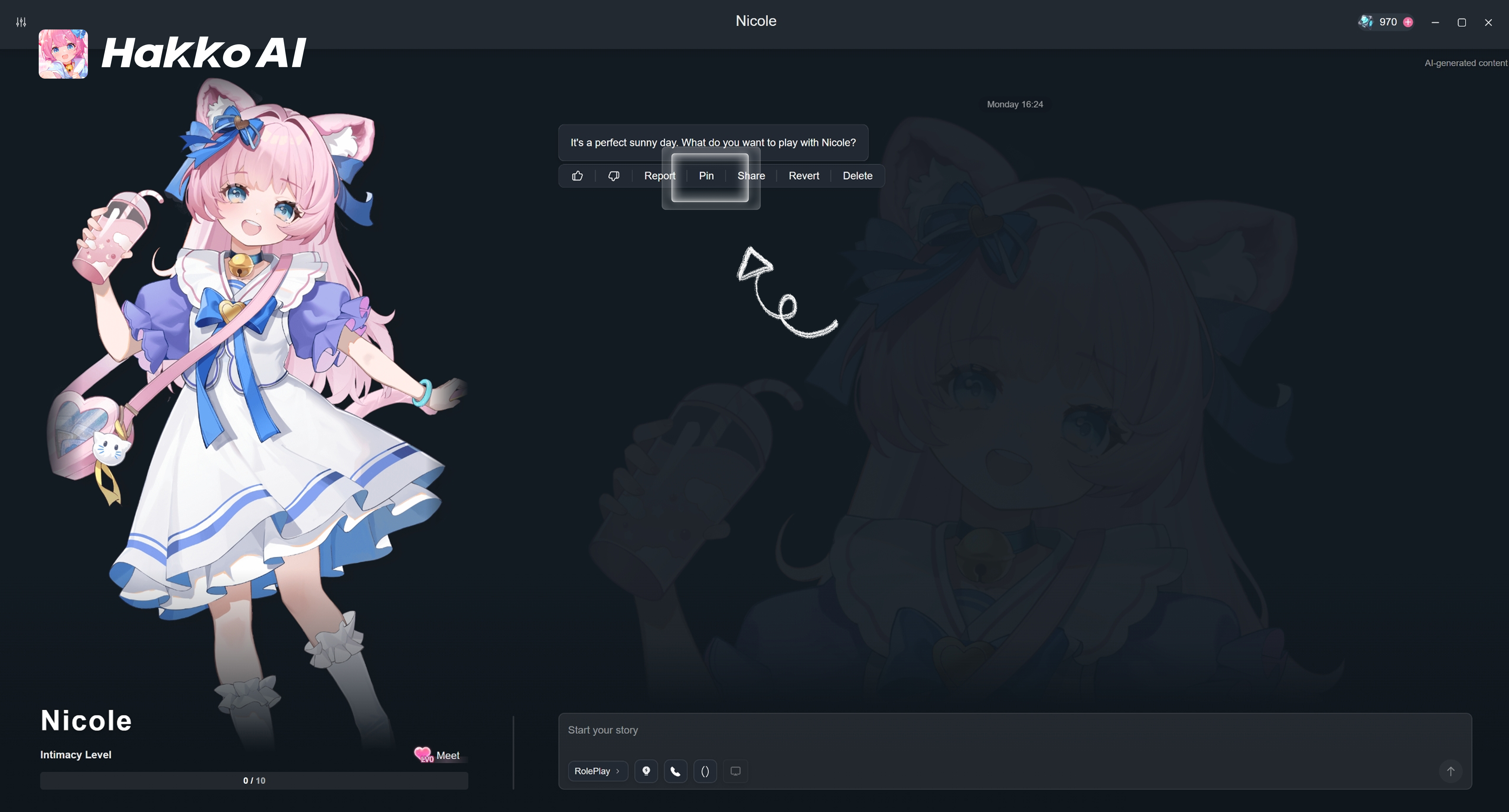 Hakko AI supports the Pin message feature 